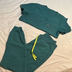 FIGS Cactus GREEN| Scrub Set with NEON YELLOW Drawstring